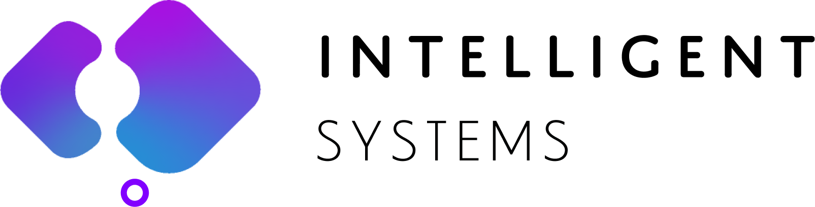 Intelligent systems logo. Logo consist of symbol that look
                likes abstract brains in profile that consist of 2 rhombus and 2 circles:
                purple rhombus white circle that connect this first rhombus to second
                and one circle with purple stroke and white background that positioned left
                corner of second rhombus